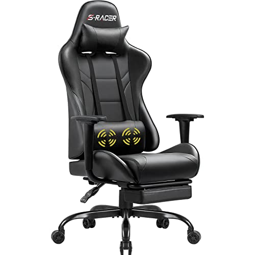 Homall Gaming Chair Massage Computer Office Chair Ergonomic Desk Chair with Footrest Racing Executive Swivel Chair Adjustable Rolling Task Chair (Light Grey)
