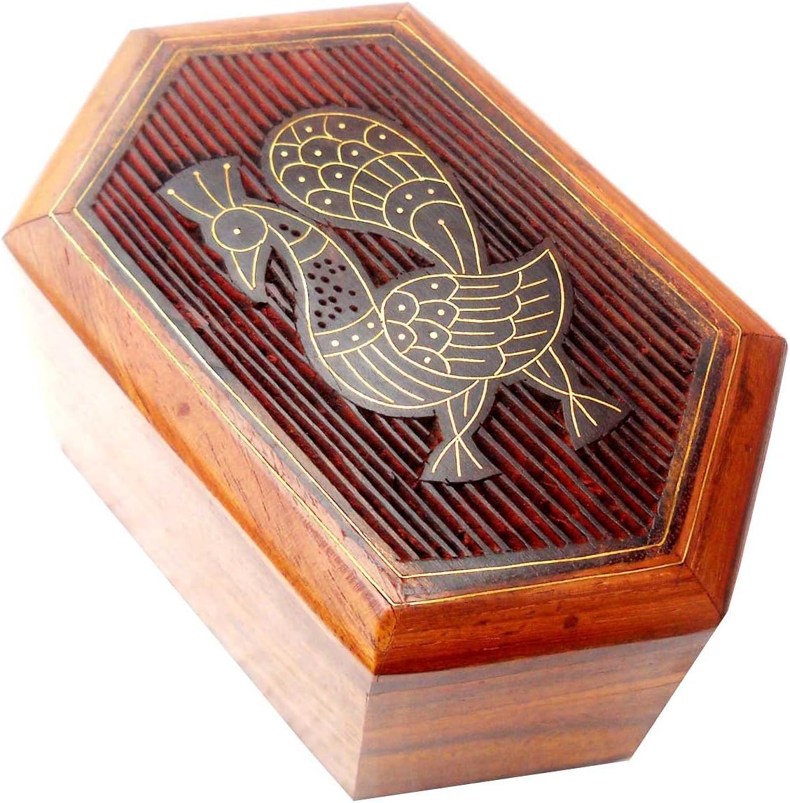 Sheesham Wood Artisan Crafted Indian Jewelry Box with Brass Inlay - Size 5