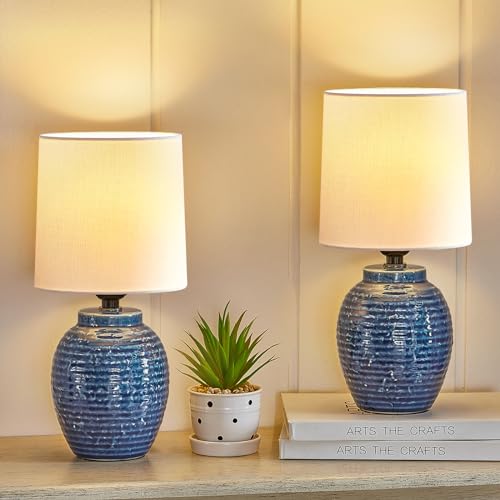 Glass Table Lamps Set of 2 - Textured Clear Glass Lamp Fillable Small Desk Table Lamps for Living Room Nightstand Bedroom Reading Desk End Table Lamp