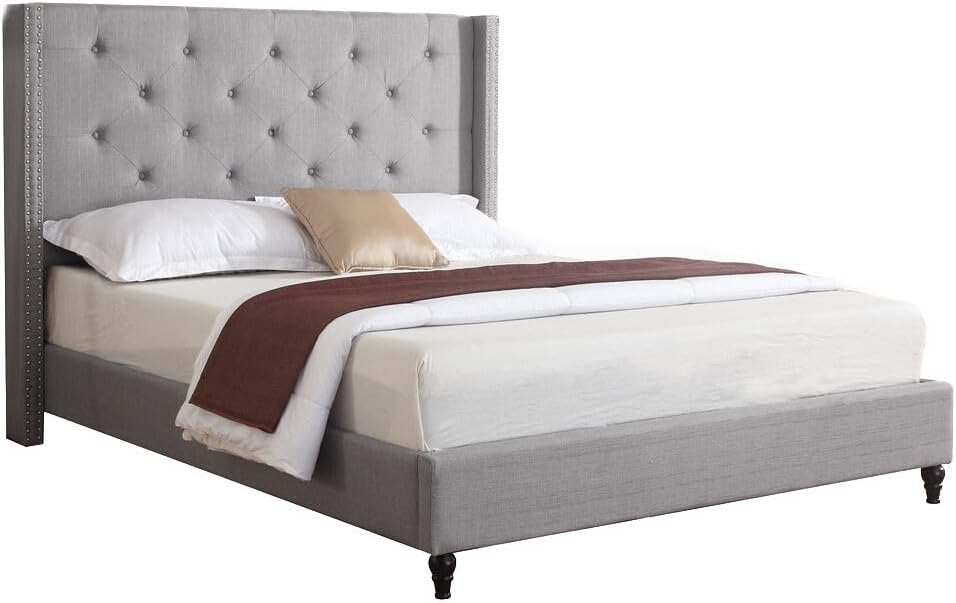 Best Master Furniture Vero Tufted Wingback Platform Bed, Cal. King Grey