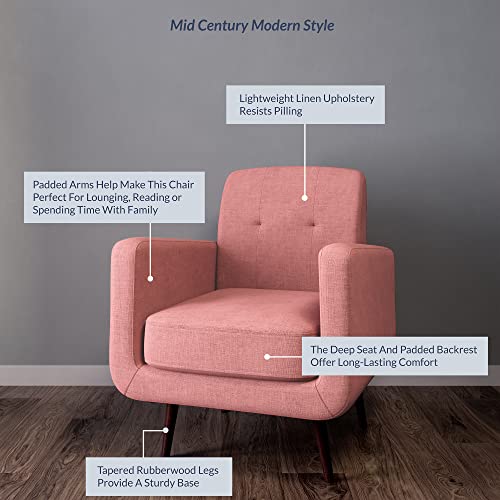 BELLEZE Mid Century Modern Accent Chair, Contemporary Vintage Upholstered Linen Armchair, Comfy Single Couch Sofa for Living Room Bedroom Office - Hasting (Gray)