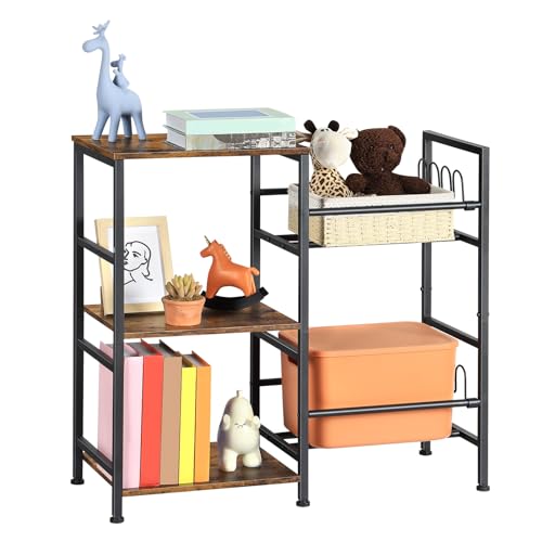 2 in 1 Kids Bookshelf & Kids Toy Storage, 5 Tier Shelf for Kids, Bookshelf with Storage, Kids Bookcase and Toy Storage Organizer for Living Room, Bedroom, Kids Room School & Nursery, Metal, White