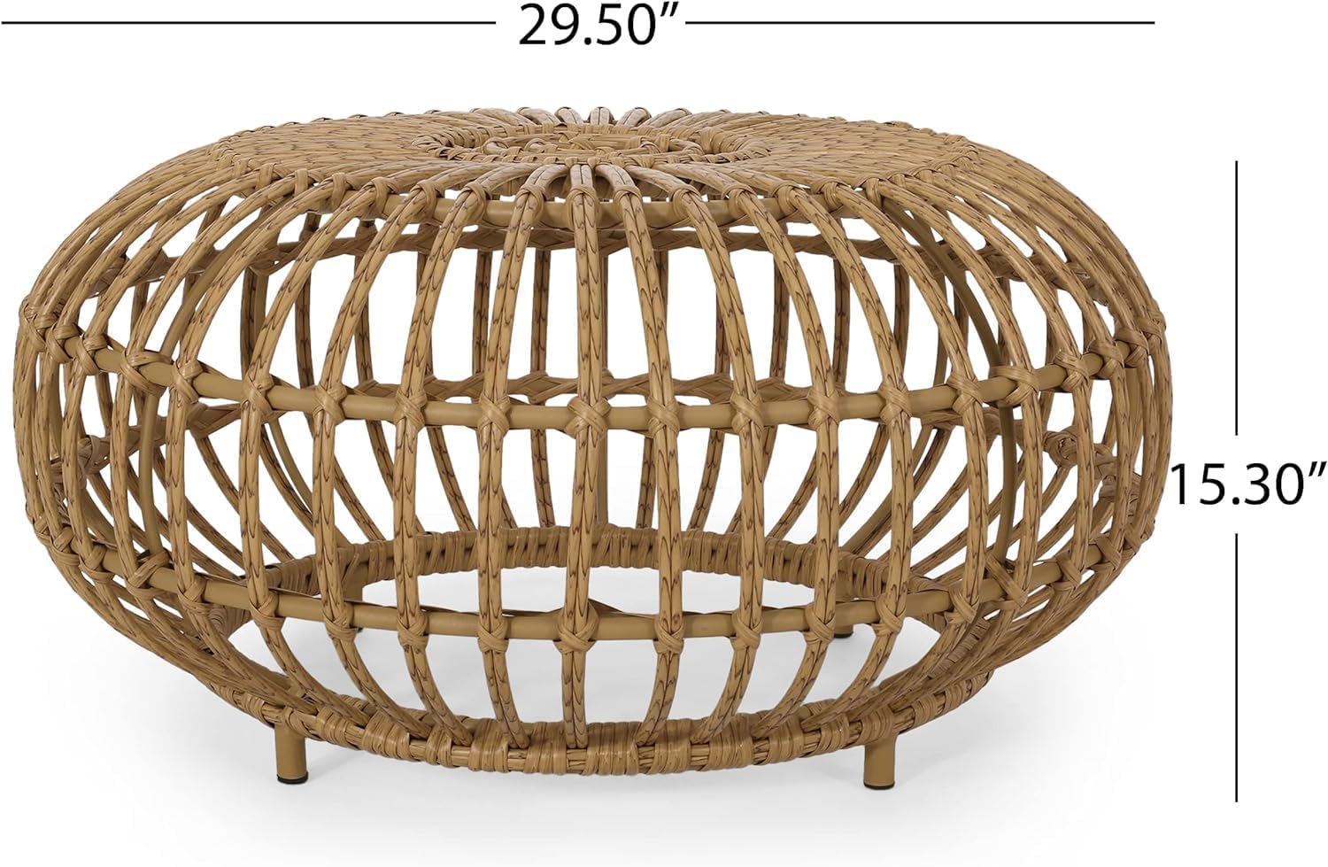 Round Rattan Coffee Table, Boho Wicker Rattan Coffee Table, All-Weather and Rust Resistant for Living Room Patio, Poolside, Garden, Yard (Coffee Table)