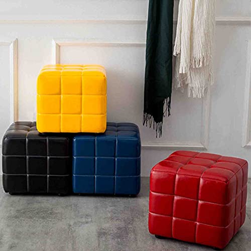 Ottomans Stools Square Seat Chair Footstool Oil Wax Leather, Footstools for Living Room/Couch/Coffee Table/Fitting Room/Shoe Changing/Ktv Sofa/Yellow/36 * 36Cm