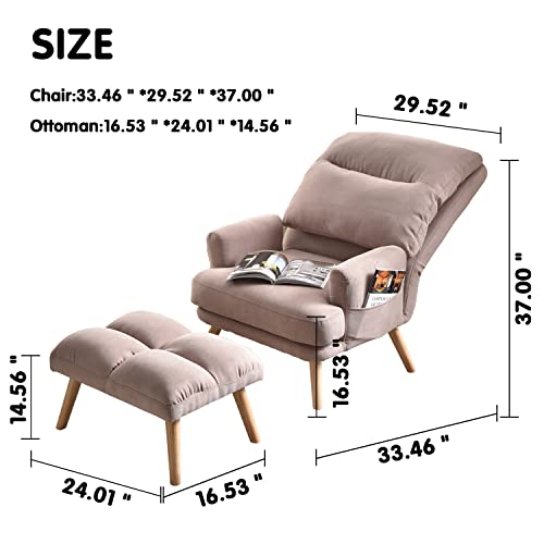 Living Room Chair,Living Room Set with Recliner Accent Chair and Ottoman with Side Bags,Pink Linen