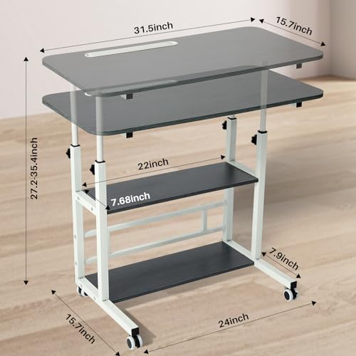 Adjustable Height Student Computer Desk, Mobile Portable Laptop Table for Home Office, 31.5