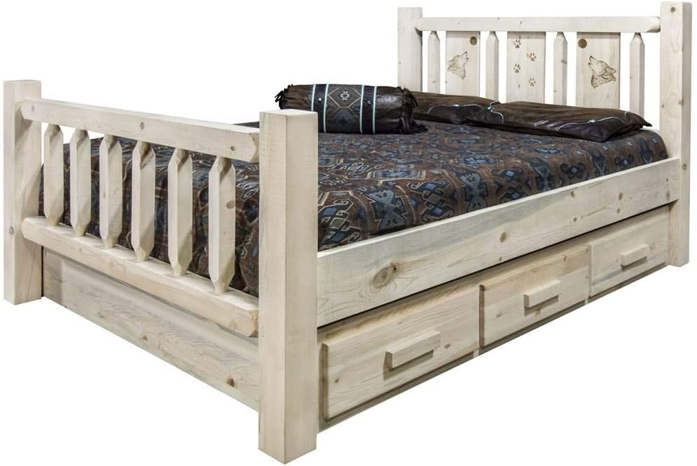 Montana Log Collection Wood Homestead California King Bed MWHCSBCAKVLZWOLF