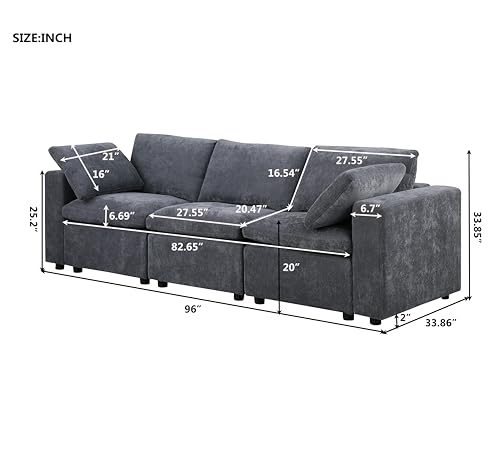 U-Shaped Oversized Chenille Upholstered Modular Sectional Sofa Modern Deep Seat Reversible Chaises Cloud Couch Convertible Living Room Sleeper Sofabed with Movable Ottomans for Home, Apartment