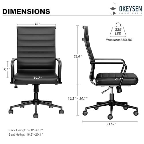 Okeysen Leather Office Desk Chair, Conference Room Chairs Executive Chair Ribbed, Ergonomic Height Adjustable Swivel Rolling Chair for Home Office.