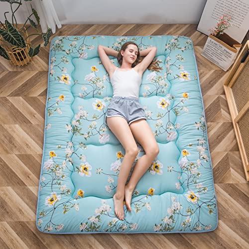 MAXYOYO Floral Printed Rustic Style Japanese Floor, Futon Mattress for Adults Foldable Roll Up Camping Mattress Floor Lounger Bed Couches and Sofas Twin Size