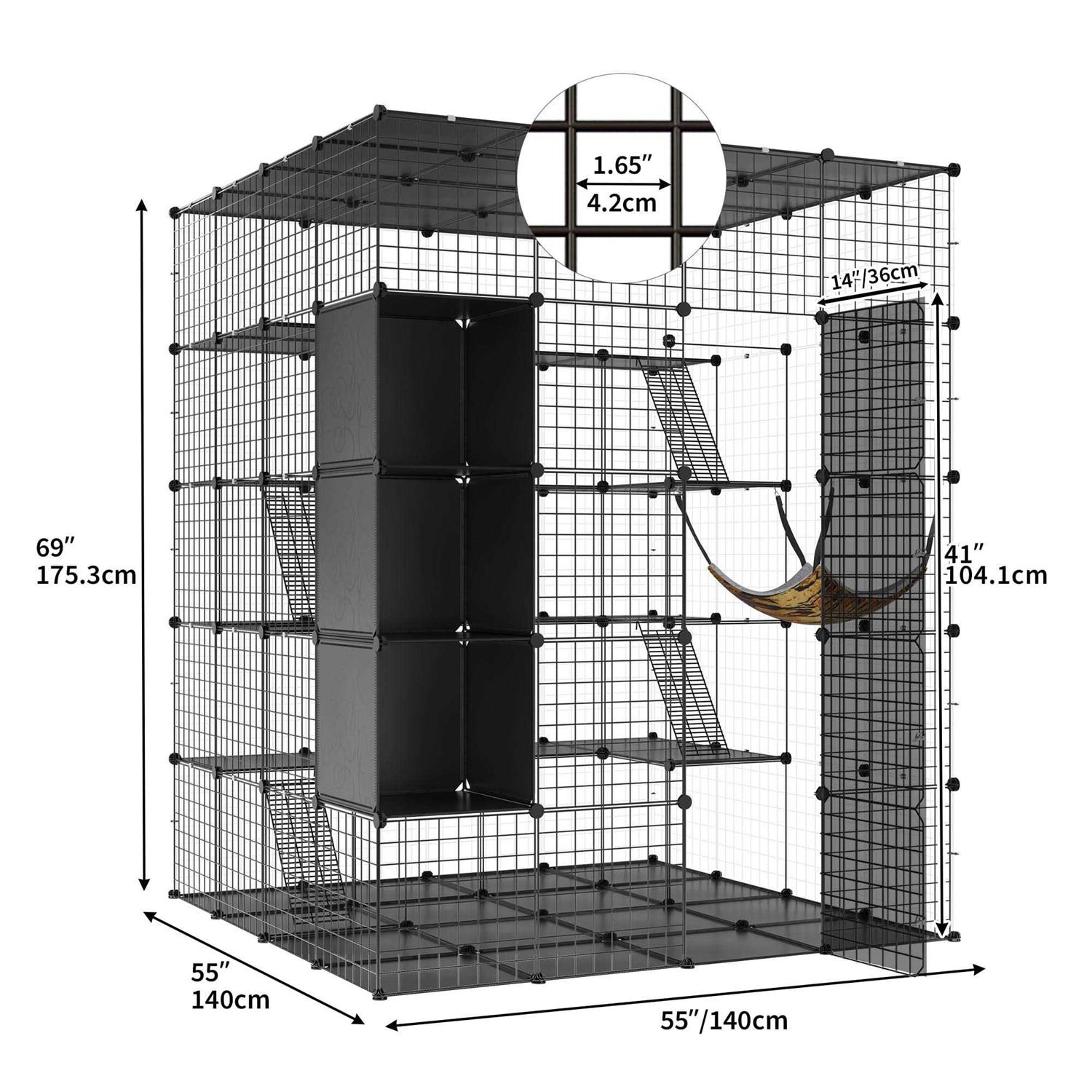 Dextrus 5-Tier Metal Cat Cage with Cube Storage,DIY Indoor Catio Enclosure Spacious Cat Playpen with Hammock - Pet Supplies online store
