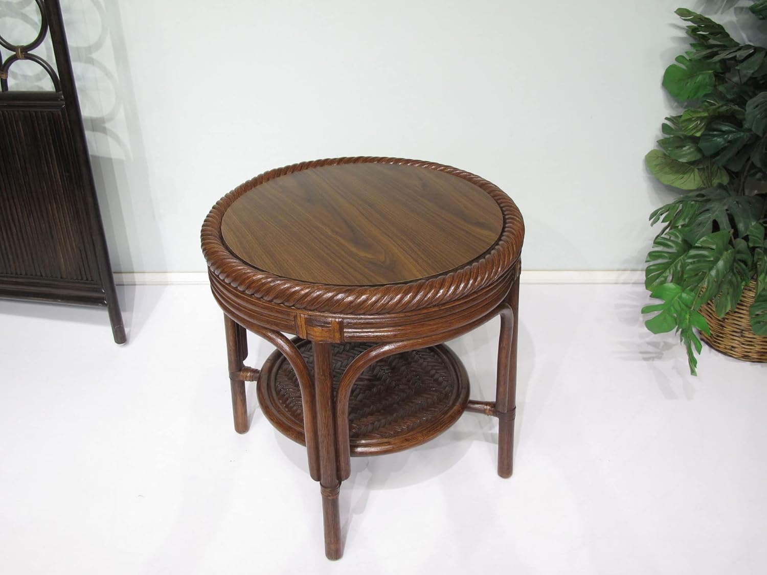 Rattan End Side Table with Custom Made Formica Laminate Wood Top