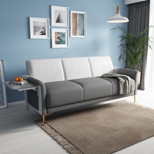 76 inch Colorful Sofa Couches for Living Room Comfy Upholstered 3-Seater Couch with Extra Deep Seats and Extra Thick Cushion Mid Century Love Seat for Bedroom Home Office, Green White