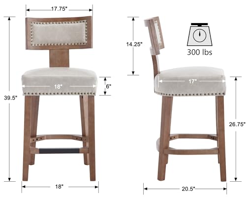 VESCASA Counter Height Barstools with Natural Wood Legs, 26.75
