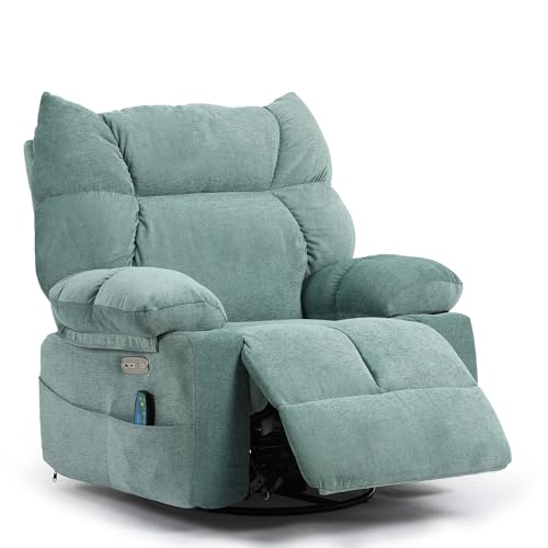 Power Recliner Chair for Adult, Swivel Massage Chair with Heat and Vibration, Oversized Glider Rocking Recliner Lounge Sofa Chair for Living Room, Bedroom, with USB Port (Orange)