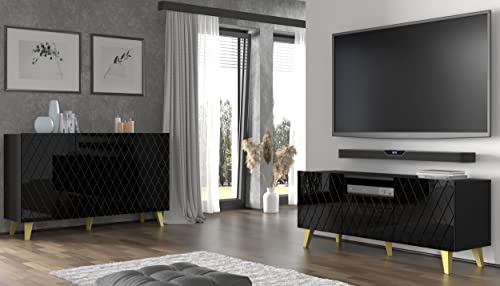 Diuna Living Room Furniture Set TV Cabinet and Chest of Drawers - Made in EU Modern Furniture - Grooved MDF - 57
