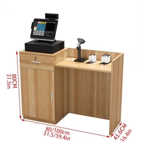 Retail Counter, Standing Checkout Counter, Reception Desk Lockable with Drawer, Reception Desk with Counter for Supermarket Convenience, Salon(Red,Small)