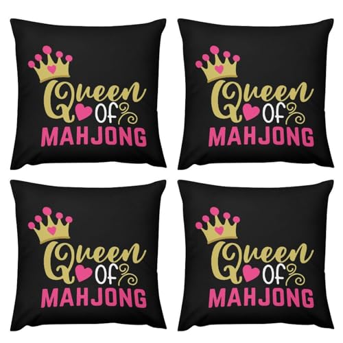 Mahjong Queen Funny Throw Pillow Covers 4 Pack Plush Cushion Protect Case for Sofa Bedroom 20 