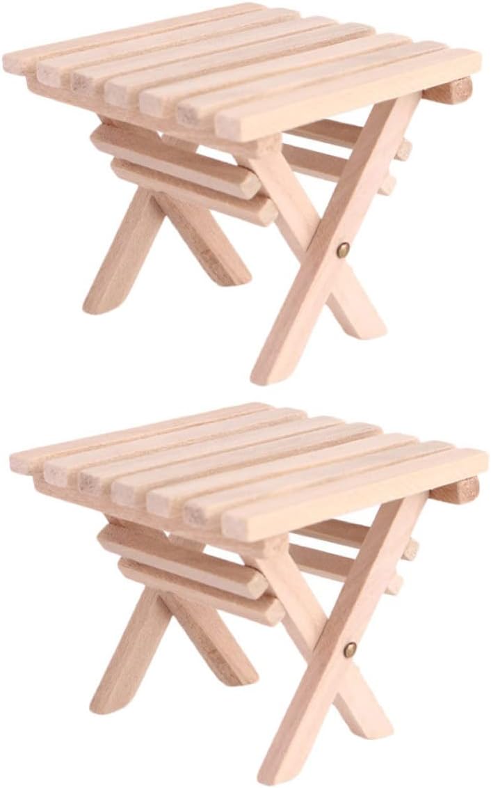 2pcs Shiwan Folding Table Furniture Small Folding Picnic Table Small Folding Tables Accessories Foldable Mini Table Coffee Table Desk Dining Table and Chairs Wooden Miniature Ob11