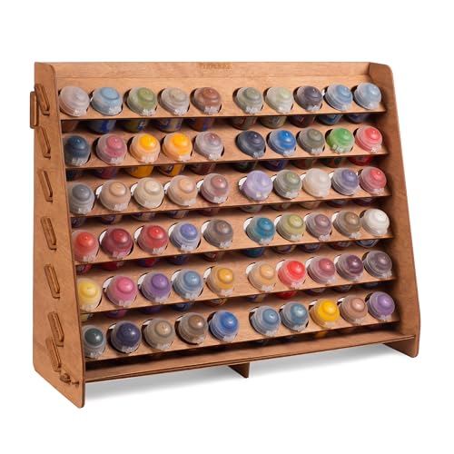 Paint Rack Organizer with 65 Holes of 2 Sizes for Miniature Paint Set - Wall-mounted Wooden Craft Paint Storage Rack - Craft Paint Holder Rack 16.3x6.6x12.6 inch