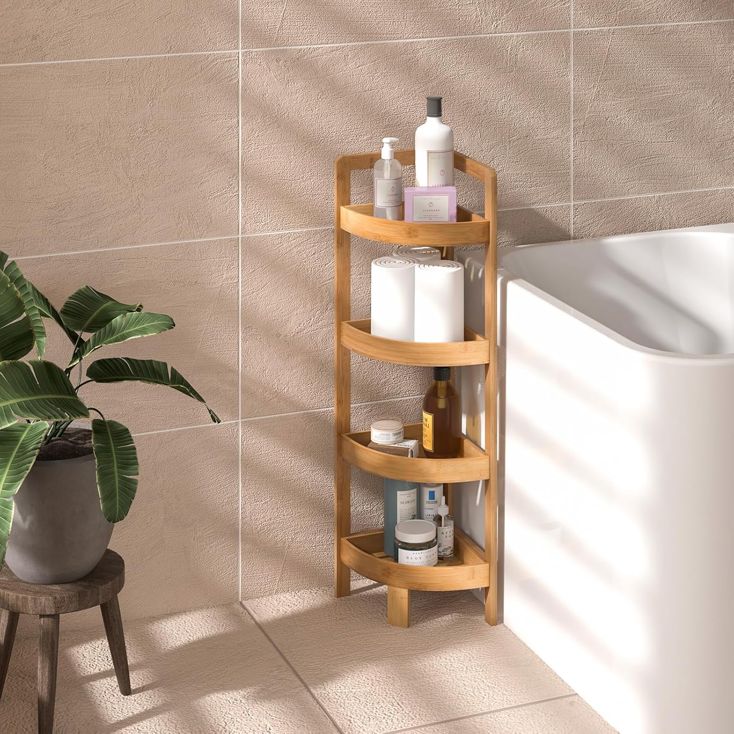 Giantex Bathroom Corner Shelf Stand - 4 Tier Bamboo Corner Stand, 31.5