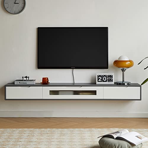 Floating Tv Stand Wall Mounted - Solid Wood Hanging Tv Cabinet Unit,120/140cm Rustic Multimedia Consoles Table Storage Shelf for Living Room Film and Television Background (Color : A, Size : 120CM)