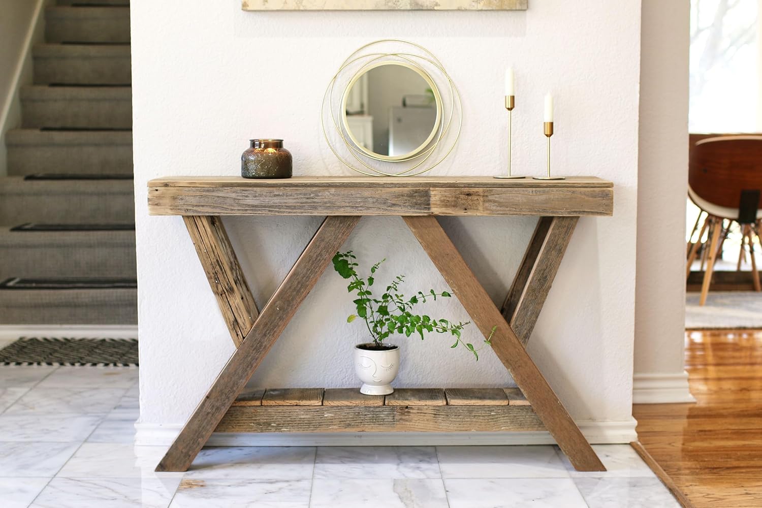 Natural Triple Peak Console Table 46x10x28H