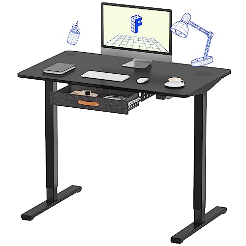 FLEXISPOT Standing Desk with Drawer Electric Sit Stand Desk with 48 x 24 Inches Whole-Piece Desktop Ergonomic Memory Controller Adjustable Height Desk(White Frame + 48