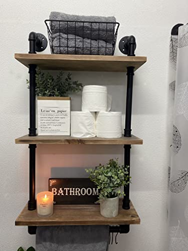 ROGMARS 3-Tier Real Pine Wood Floating Shelf, 20x7.87x41.3in, Industrial Retro Style, Bathroom Wall Shelves, Kitchen Shelves