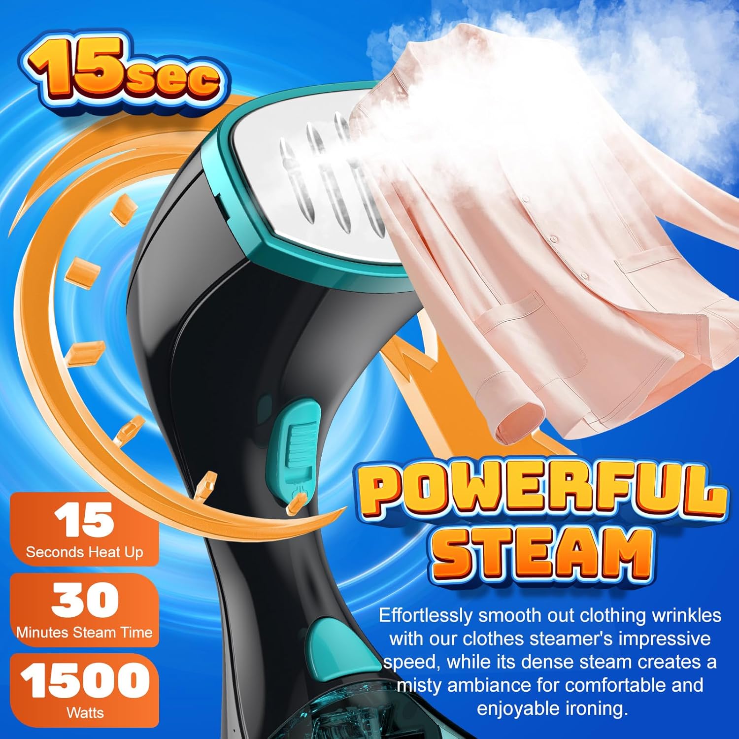 15s Fast Heat Up Handheld Steamer for Clothes with 3 Modes, 1500W Travel Steamer Iron for Clothes with 300ml Tank, Clothes Steamer Suitable for Home