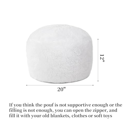 Fluffy Pouf Ottoman with Down-Alternative Filling, Stuffed Round Faux Fur Pouf Ottoman Foot Stool, Floor Bean Bag Chair, Foot Rest for Living Room Bedroom, Dark Grey