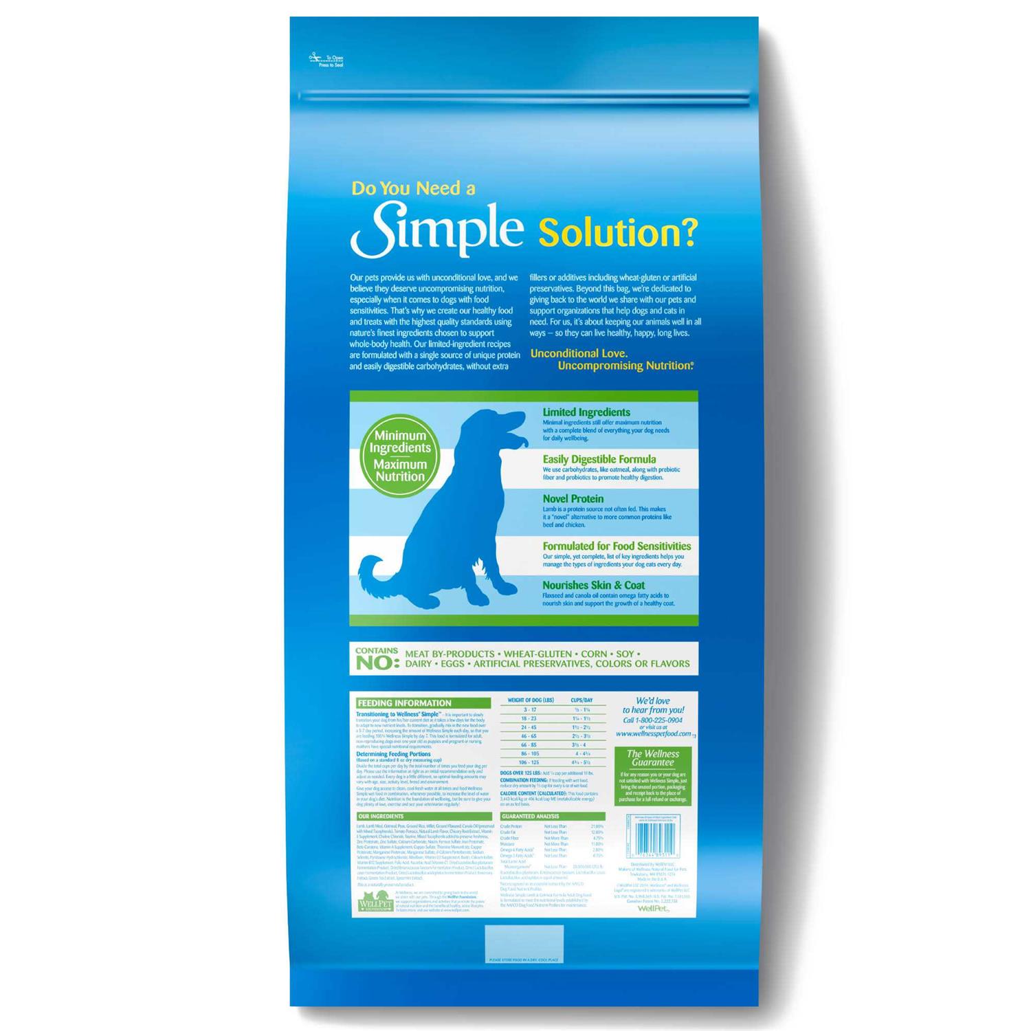 Wellness Simple Limited Ingredient Diet Lamb & Oatmeal Formula Dry Dog Food - Pet Supplies online store