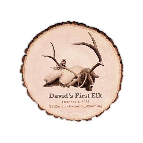 Customized Laser - Engraved Hunting or Fishing Memories on Live Edge Wood Round, Custom Picture Frame, Personalized Photo Frame, Customizable Wooden Frame, Custom Made Plate