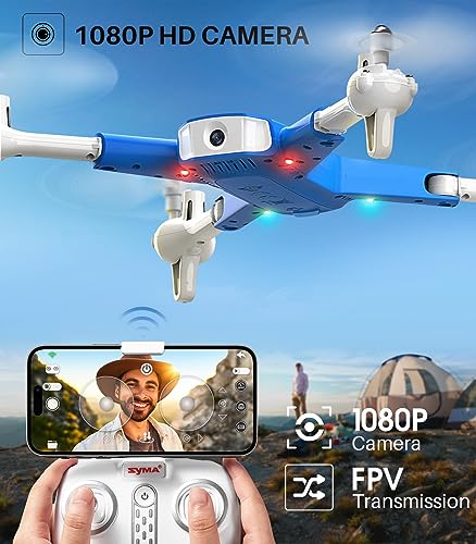 SYMA Drone with 1080P Camera for Adults and Kids,Foldable FPV Remote Control Quadcopter with Altitude Hold, One Key Start, 3D Flips,Speed Switch, 2 Batteries, Toys Gifts for Boys Girls