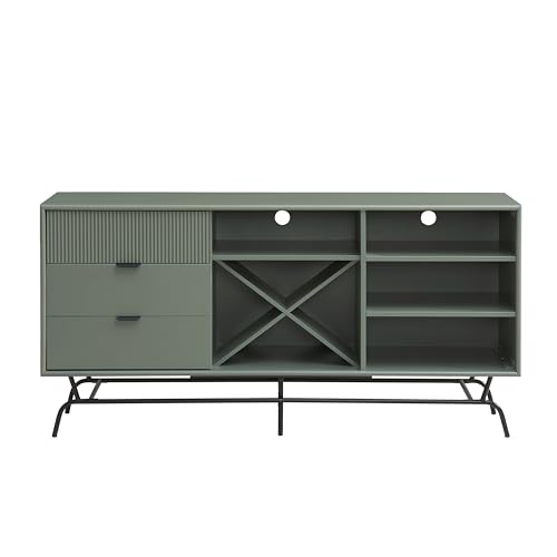 24/7 Shop at Home Kama Modern TV Stand with Storage, Media Console Entertainment Center, Dining Sideboard Buffet Cabinet for Living Room, Bedroom, Family, Sage Green