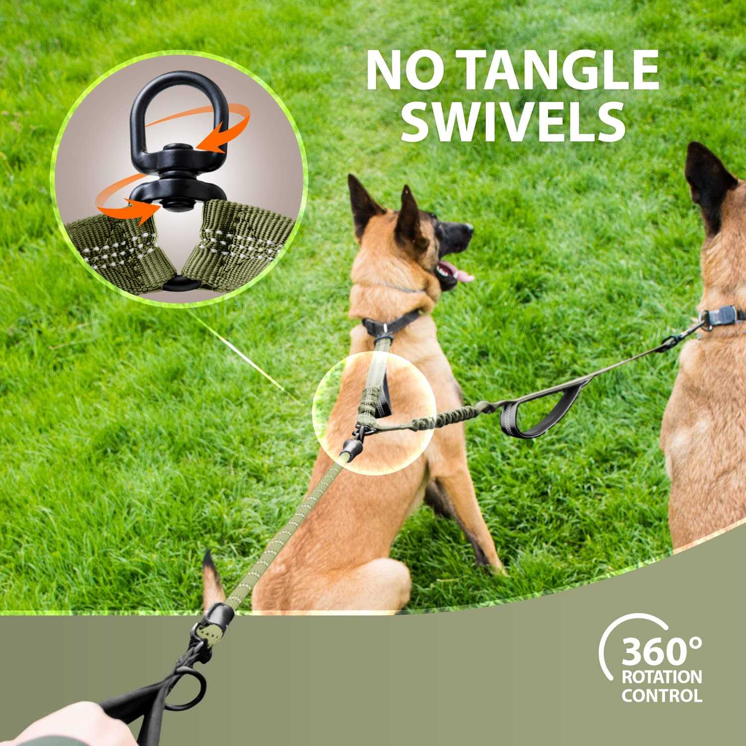 SparklyPets Double Dog Leash for 2 Dogs – Rope Bungee Dual Leash for Medium and Large Dogs with Padded Handles Tangle - Pet Supplies online store