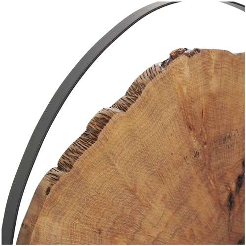 Deco 79 Wood Abstract Handmade Decorative Sculpture Live Edge Slab Home Decor Statues with Black Metal Rings, Set of 2 Accent Figurines 18