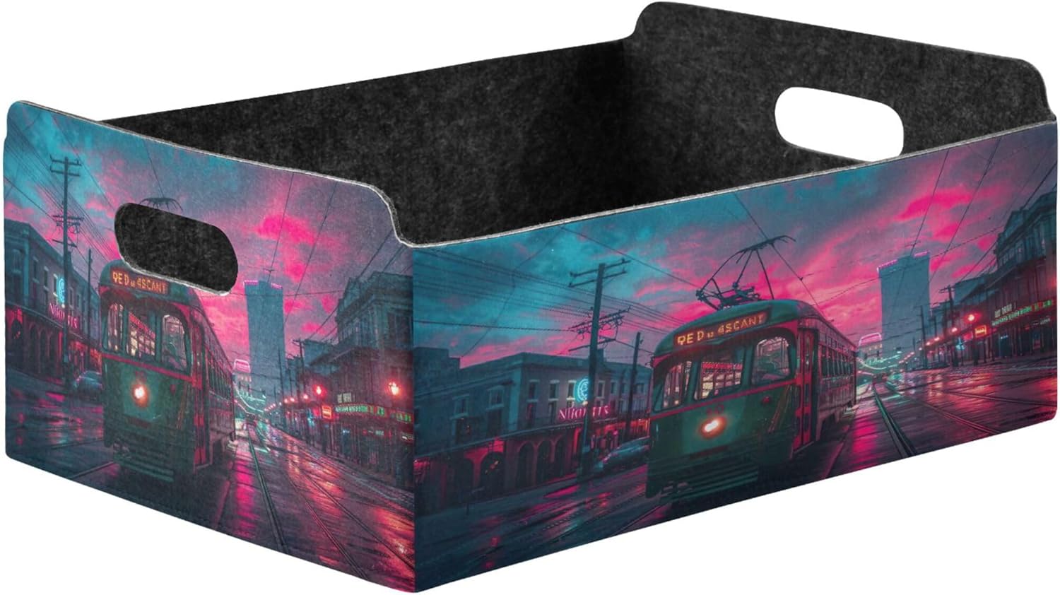 xigua Streetcar at Sunset Storage Bins with Handle Collapsible Storage Cube Home Decor Storage Baskets Organizer for Toys Books Shelves Closet Laundry Nursery