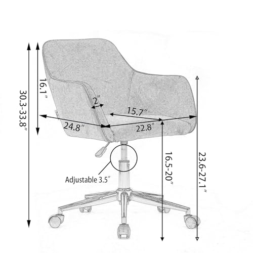 Modern Velvet Swivel Chair, Height Adjustable, 360° Swivel Office Chair, Upholstered Cosmetic Dresser Armchair with Metal Feet and Backrest, Bedroom Furniture Light Blue
