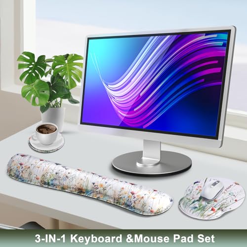 Ergonomic Mouse Pad and Keyboard Wrist Rest, Black Grey Orange Marble Mouse Pad with Wrist Rest Set, Memory Foam Mouse Pad with Wrist Support and Keyboard Pad for Office, Gaming, Computer