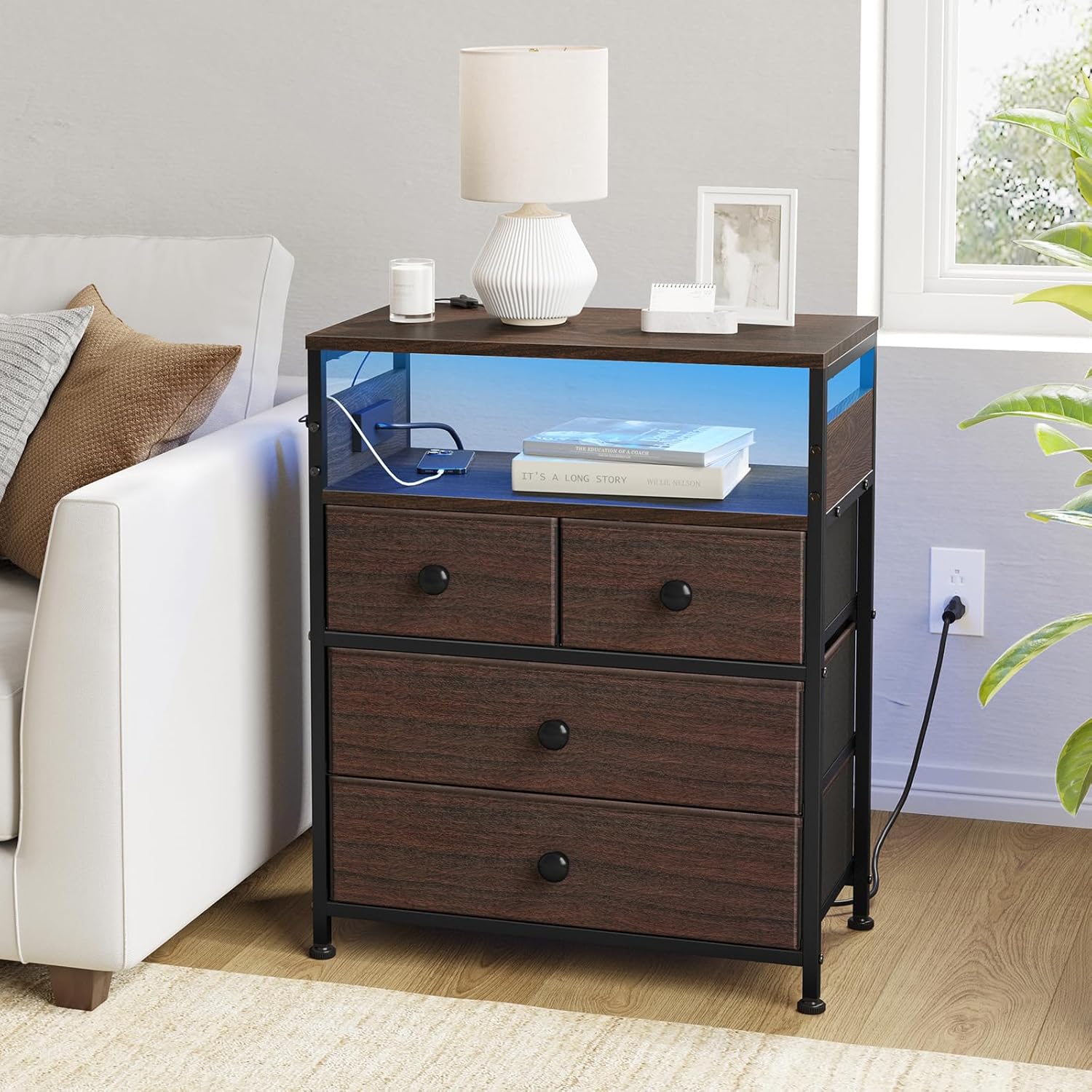 REAHOME Nightstand with Charging Station Nightstands Set of 2 with Charging Station and Drawer