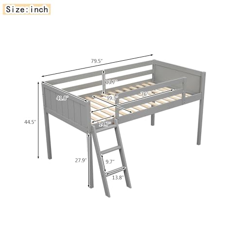 SOFTSEA Full Size Loft Bed with Under-Bed Storage Space, Wood Loft Bed Frame with Moveable Ladder and Guardrails, Full Loft Bed for Kids Adults(Space Saving/Strong Wooden Slats Support), Gray