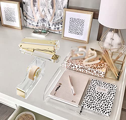 Acrylic Silver Tape Dispenser Desktop Stapler, Acrylic Office Supplies includes Staple Remover, Tape, 1000pcs Staples Desk Accessory Kit, Cute Office Stapler Set for Modern Design Office Desktop