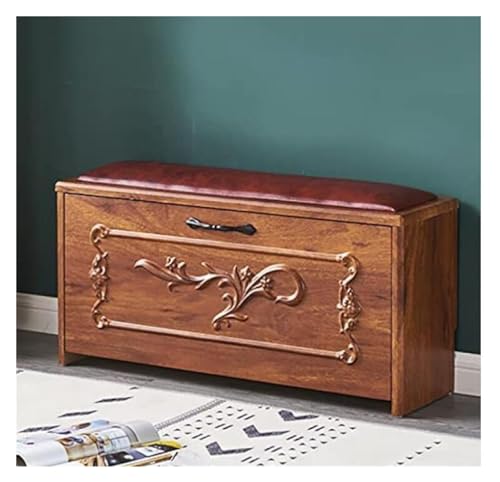 Shoe Storage Bench with Cushion for Entryway, Bench with Hidden Shoe Rack Solid Wood Shoe Cabinet Shoe Cabinet Storage Table Bedroom Shoe Stool Shoe Cabinet Seat(Brown,90x24x42cm)