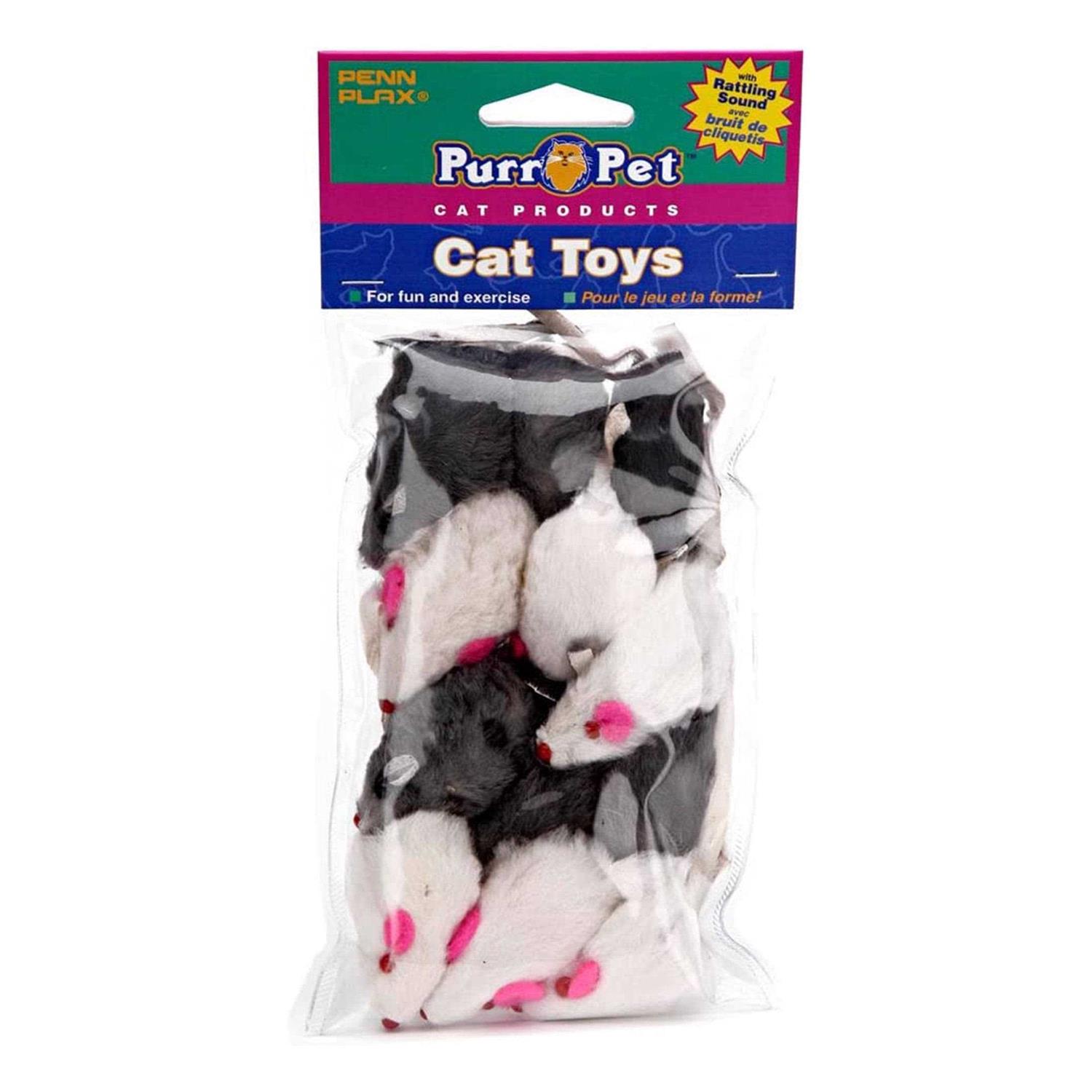 Penn Plax Play Fur Mice Cat Toys Mixed Bag of 12 Play Mice with Rattling Sounds - Pet Supplies online store