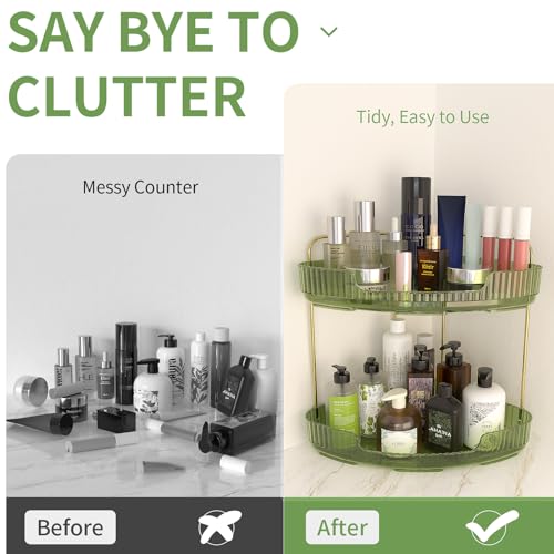 Acrylic Bathroom Tray, 3 Tier Corner Bathroom Organizer Countertop, Makeup Organizer for Vanity Dresser Kitchen, Corner Storage for Skincares Perfume Toiletries- Amber Gold