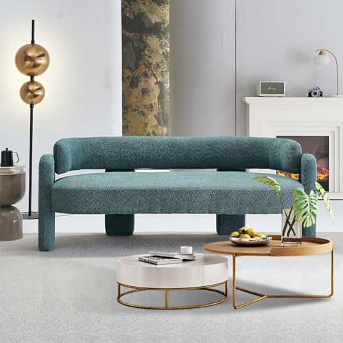 CALABASH Modern Small 3 Seater Curved Sofa, Upholstered Boucle Sherpa Accent Sofa, Comfy Oversized Loveseat Couch for Living Room Apartment Office Reception, 75.6