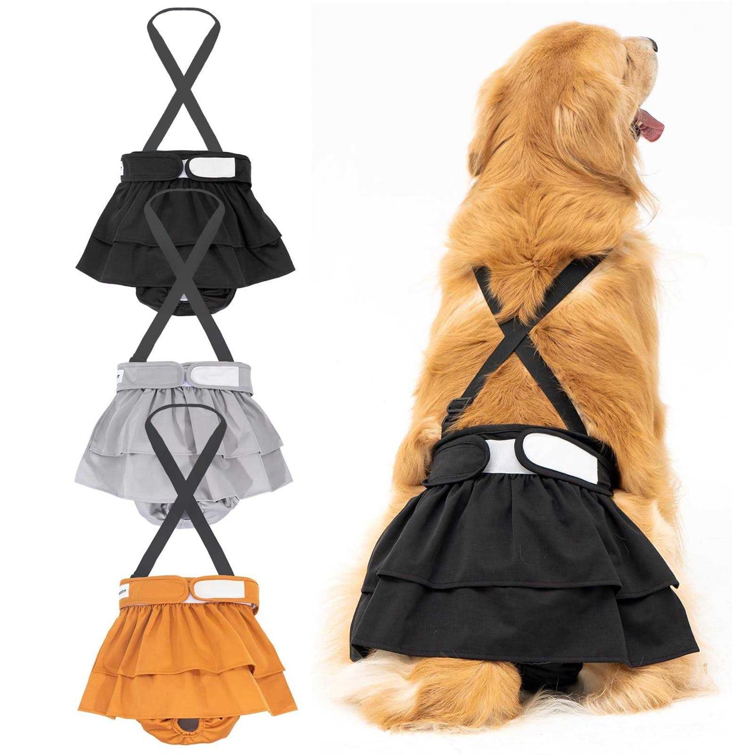 3 Pack Avont Washable Female Dog Diaper with Suspender Reusable Girl Doggie Diapers for Small Medium Large Doggy in Heat Cycle Period Incontinence - Pet Supplies online store