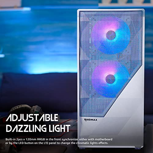 RaidMax ATX PC Computer Case Pre-Install 3 ARGB Fans, USB 3.0 HD Audio Diamond Mesh Grill Front Panel Design with Tempered Glass Side Panel Mid-Tower Computer Gaming Case