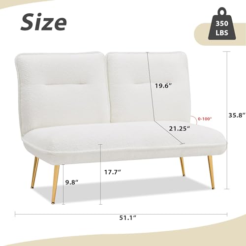 51inch Armless Loveseat Sofa,Mini Small Comfy Couch,Modern Upholstered Chair With Adjustable Back,For Living Room Hallway or Entryway Seating, dressing room, bedroom, apartment (chenille white)